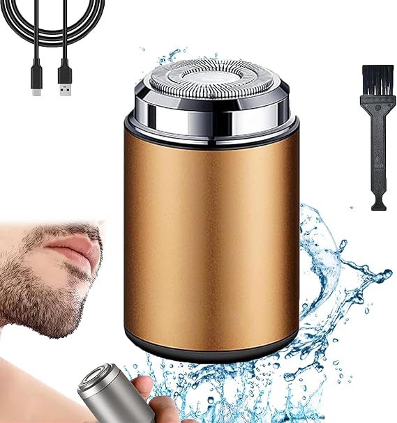 Mini Portable Electric Shaver, USB Rechargeable Waterproof Electric Razor, for Home, Car, Trave, Office (Gold)