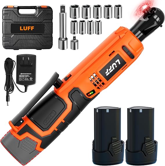 LUFF Cordless Electric Ratchet Wrench Kit, 3/8" 12V Power Ratchet Tool Set, 50N.m Variable Speed Trigger with 2 2000mAh Lithium-Ion Batteries, Fast Charge, 11 Sockets