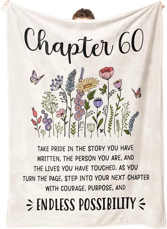 Afterprints 60th Birthday Gifts for Women, Chapter 60 Birthday Blanket