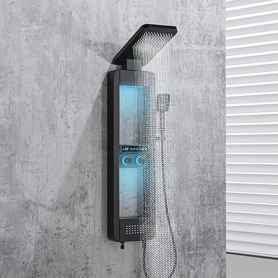 Stainless Steel Shower Panel Tower System with LED Display Matte Black