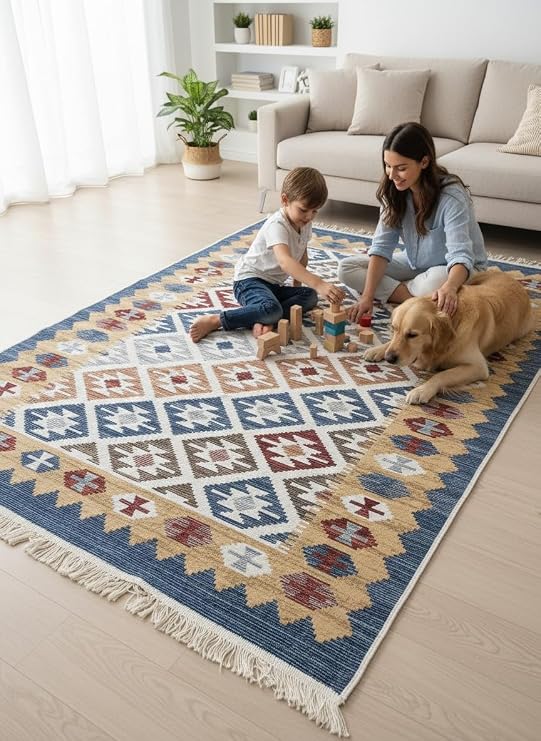 Dokuma Pamuklu Kilim, Çift Taraflı Farklı Renklerde Kullanılabilir, Çamaşır Makinesinde yıkanabilir Premium Dokuma Kilim, Halı, Yolluk (80 * 150cm)