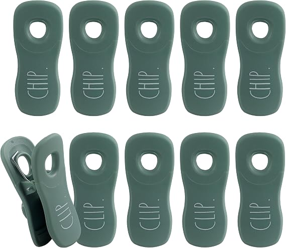 Rae Dunn Bag Clips with Magnet - Chip Clips, Food Storage with Air Tight Seal Grip for Bread, Snack and Food Bags, Pack of 10, Sage