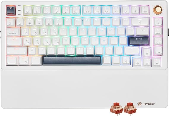 Wireless Mechanical Keyboard with Knob & Wrist Rest, Hot Swap Gasket Custom Structure, Creamy Pre-lubed Tactile Switches, RGB Backlit, Bluetooth/Type-C/2.4G Gaming Keyboard for Win/Mac (White)
