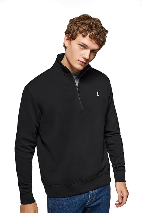 Polo Club Men's Sweatshirt without Hood and Zip - Pullover with Half Zip - Sweat Jacket 100% Cotton with Zip - Embroidered Logo