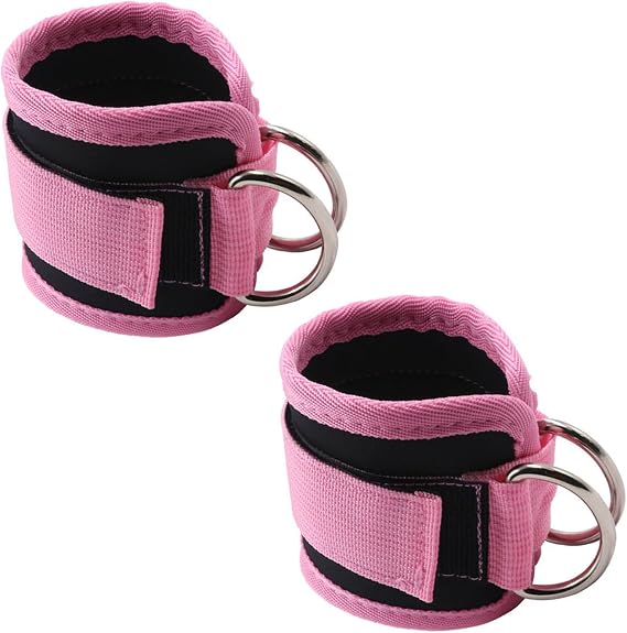 Ankle Straps for Cable Machine, 1 Pair Gym Cuffs with Double Stainless Steel D-Ring, Resistance Bands Attachment with Adjustable Neoprene Hook & Loop, Gym Ankle Cuff for Training Muscle