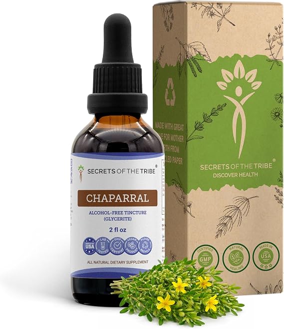 Secrets of the Tribe Chaparral Alcohol-Free Liquid Extract, Chaparral (Larrea tridentata) Dried Leaf and Flower Tincture Supplement (2 FL OZ)