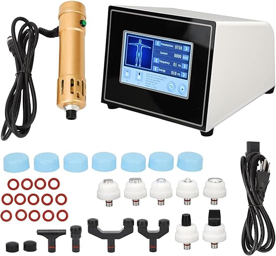 Extracorporeal shock wave therapy device, ED shock wave therapy device, therapy device shock wave physiotherapy instrument with 11 massage heads chronic pain relief,Gold
