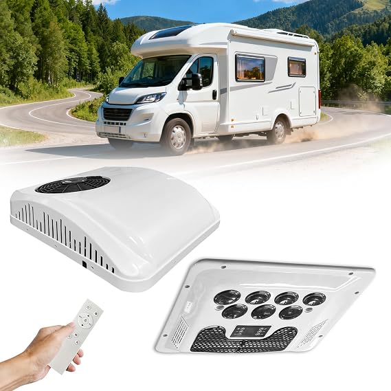 8000 BTU Air Conditioner with Heating, Quiet AC and Remote Control, 12 Volt Camper AC Unit for Semi Trucks, RV and Electric Car