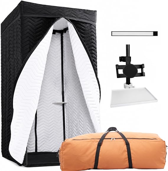 Full Size Recording Booth, Portable Vocal Booth for Home Studio | 800+ GSM acoustic blanket, tightly woven polyester, silk-cotton fill, NRC 0.87; echo & reverb control for podcast & singing