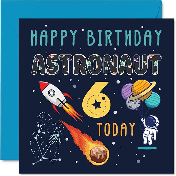 Stuff4 6th Birthday Card Boy, Space Astronaut Cosmos