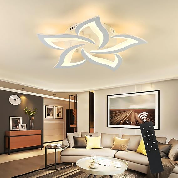 LED Ceiling Light Dimmable Living Room Lamp with Remote Control Colour Changing Bedroom Ceiling Lamp Modern Ceiling Lighting Flower Chandelier Lamp Dimming 5 Heads/Diameter 58 cm/22.8 Inches [Energy Class E]