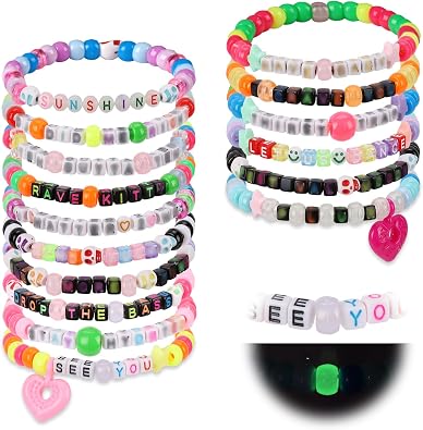 16/24/32Pcs Rave Music Bracelets Set Glow In The Dark EDM Music Stretch Bracelets Multicolor Rave Party Favor for Women Men EDM Party Music Festival