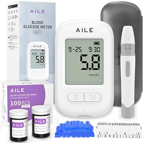 AILE Blood Sugar Monitor, Blood Glucose Test Kit for Diabetes, 100 Set