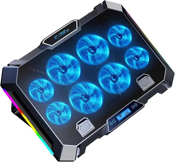 Claw's Vortex 8x Turbo LED Fan - 10 Modlu RGB - LCD Ekran - Ayarlabilir Fan Hızı - 7 Kademeli Stant - 2x USB - Metal Mesh Zemin Notebook Soğutucu
