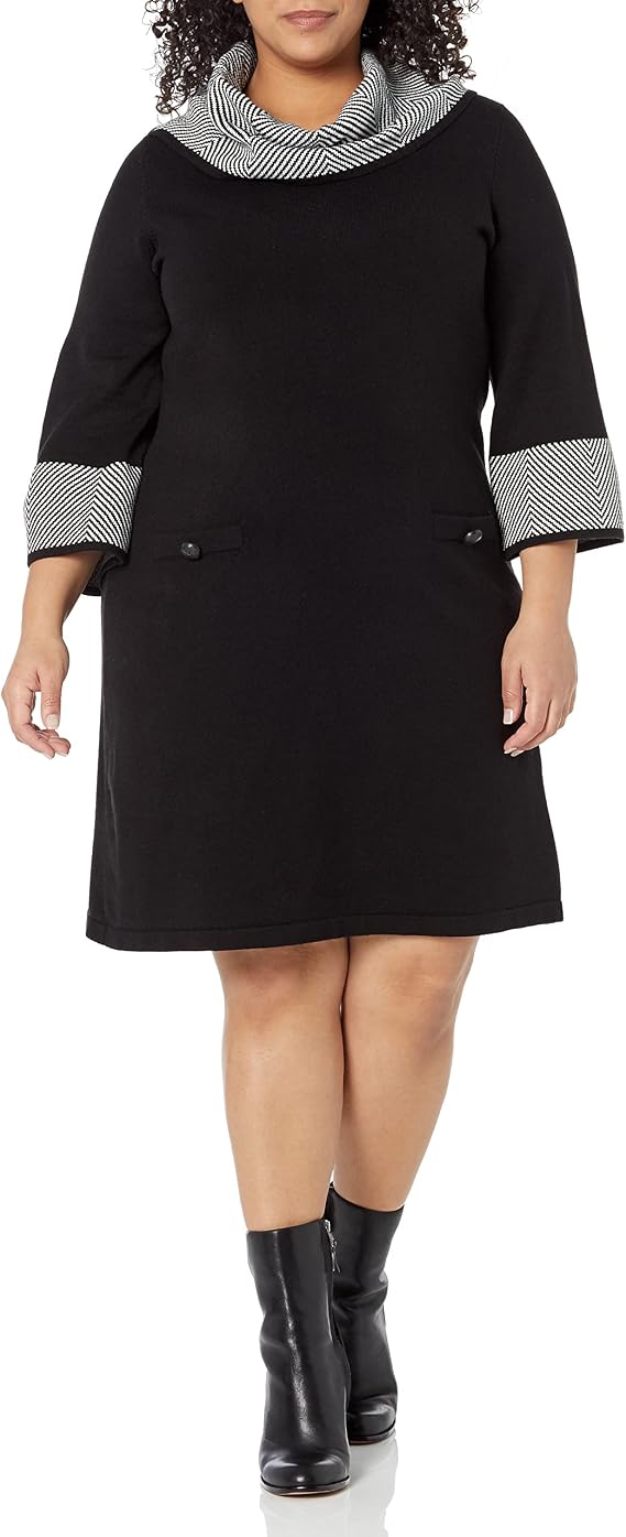 Jessica Howard Women's Plus Knit Funnel Neck Shift Mini Dress with 34 Sleeves