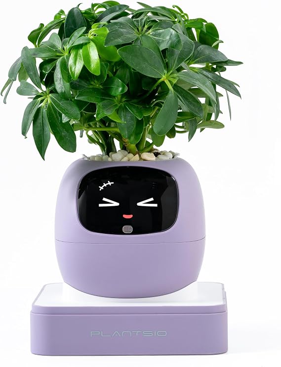 PLANTSIO Smart pet Planter Robot Guidance on Plant Care with Emojis, Adorable Plant Companion with Rich Gesture Interaction, Neat Desk Setup Gift (Lilac)