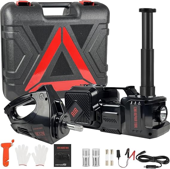Electric Car Jack Kit 5 Ton 12V Hydraulic Floor Jack with Impact Wrench and Inflatable Pump for SUV Car Emergency Repair Tire Change Kit with LED Light