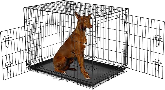 Dog Crate, 48 Inch Extra Large Wire Kennel with Divider Panel, Metal Cages with Double Door, Leak-Proof Pan Tray, Folding Portable for Indoor Outdoor Travel...