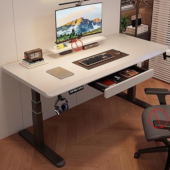 Standing Desk with Drawer, Adjustable Height Stand Up Desk, Ergonomic Computer Desk, Steel Legs, Load-bearing Capacity: 250kg, Sit Stand Desk for Home Office(White,140x70cm/55.1x27.5in)