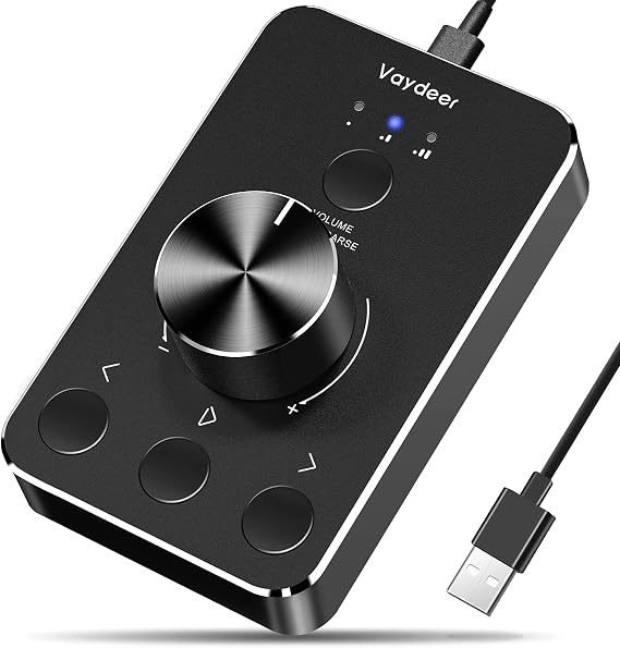 Vaydeer USB Volume Control: Audio Adjuster for PC & Computer Speaker Compatible with Windows/Mac OS/Linux/Android - Black One touch mute metal housing removable USB cable plug and play Windows and Mac compatible