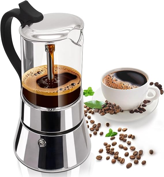 Clear Glass Moka Pot 4 Cup 220ml Stainless Steel Coffee Maker