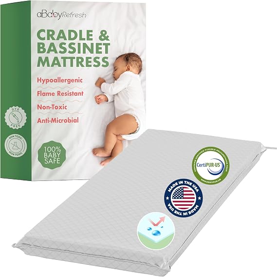 Cradle Baby Mattress and Bassinet Mattress 15x33 2-Inch Firm Foam Baby Bed with Waterproof Vinyl Cover Non-Toxic Hypoallergenic Cushion Pad Replacement for Infant Bed (Multiple Standard Sizes)
