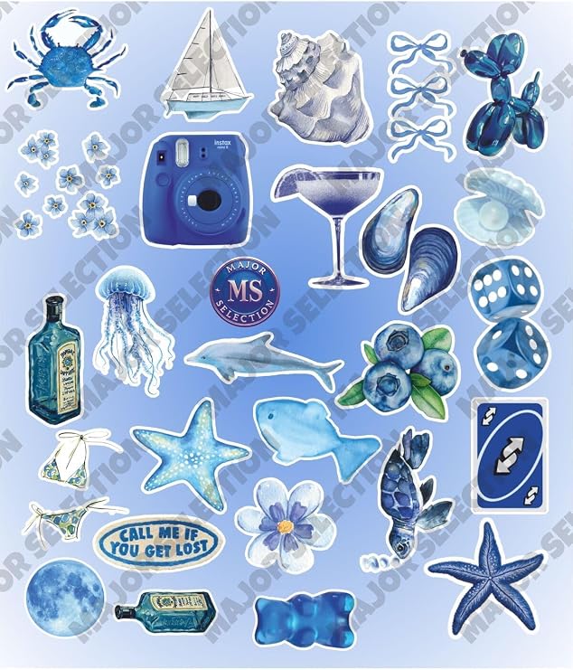 Aesthetic Blue Vintage Summer Blue Dream Sticker Set Label Laptop Phone Tablet