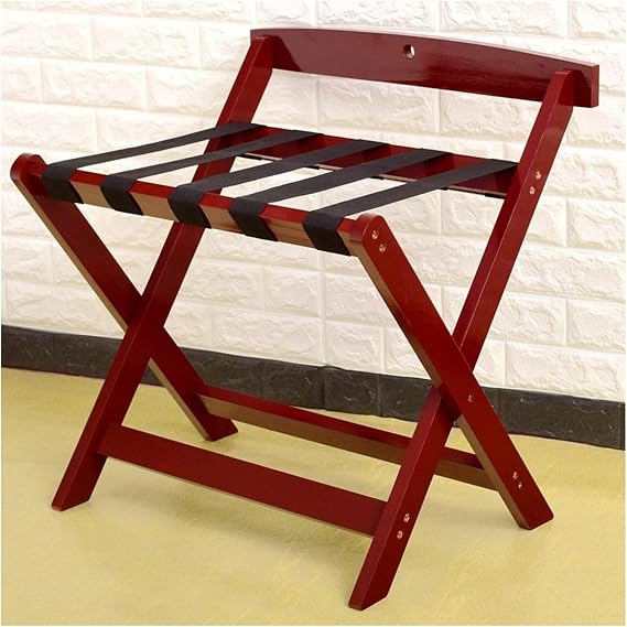 Luggage rack Wooden Luggage Stand Folding Luggage Rack With Nylon Webbing Strap Luggage Holder(Red)