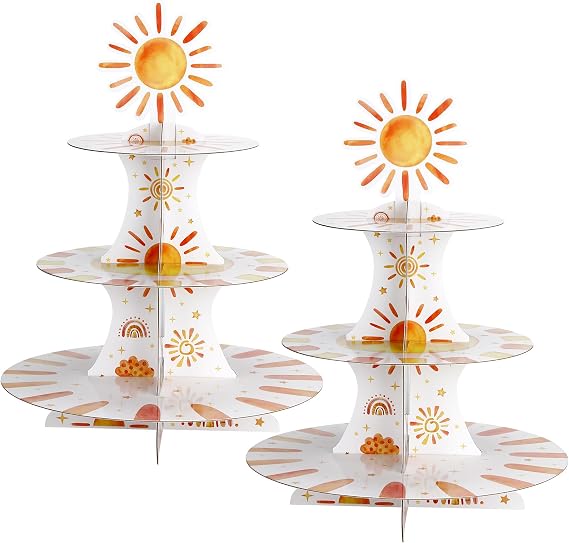 Tioncy 2 Set First Trip Around the Sun 3 Tier Cupcake Stand for 24
