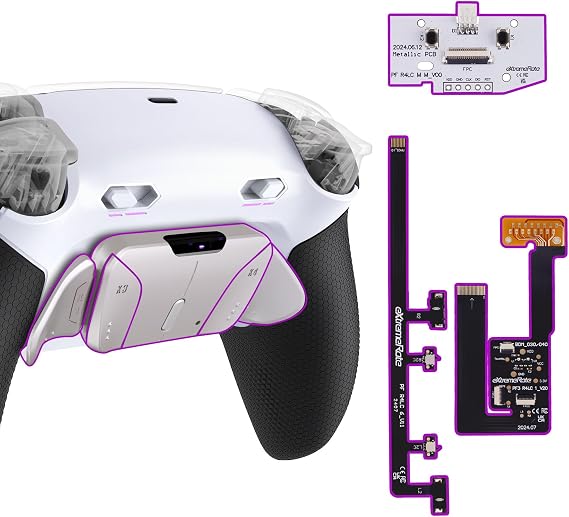 eXtremeRate RISE4 Plus MAX RMB Back Paddles Kit with Clicky Trigger Stops & Rubberized Grip for PS5 Controller BDM-030 040 050, Remappable Real Metal Back Buttons Kit for PS5 Controller – White Black