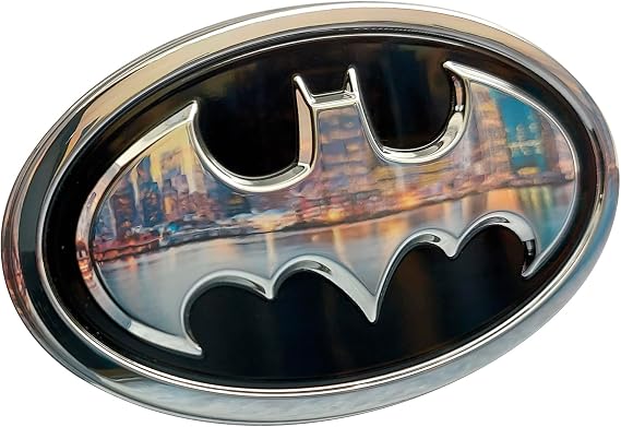 Fan Emblems Batman Car Emblem - 1989 Oval Bat Symbol 3D Auto Badge - Color: Black and Chrome - Size: 3.76 x 2.26 x 0.2 inches - Officially Licensed DC Car Accessories