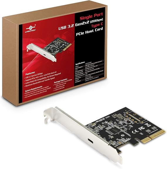 Vantec Single Port USB 3.2 GEN2X2 20GBPS Type C PCIE Host Card