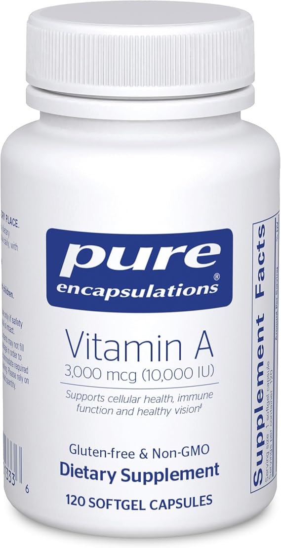 Pure Encapsulations Vitamin A, 120 Softgel Capsules | 10,000 IU from Cod Liver Oil, Supports Immune and Cellular Health, Vision, Bones, Skin, and Reproductive Function*