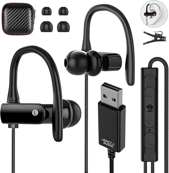 ASKUBSKU Over Ear USB Headphones with Microphone for PC 8.2Ft Cord, Black