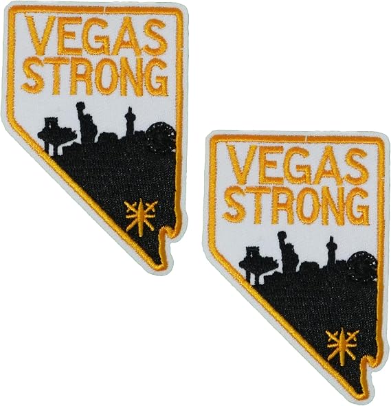 2 X Vegas Strong Iron-On Patch – 8 x 5cm Embroidered Nevada State Applique with Skyline Silhouette – Patriotic Patch for Jackets, Bags, Hats & DIY Apparel