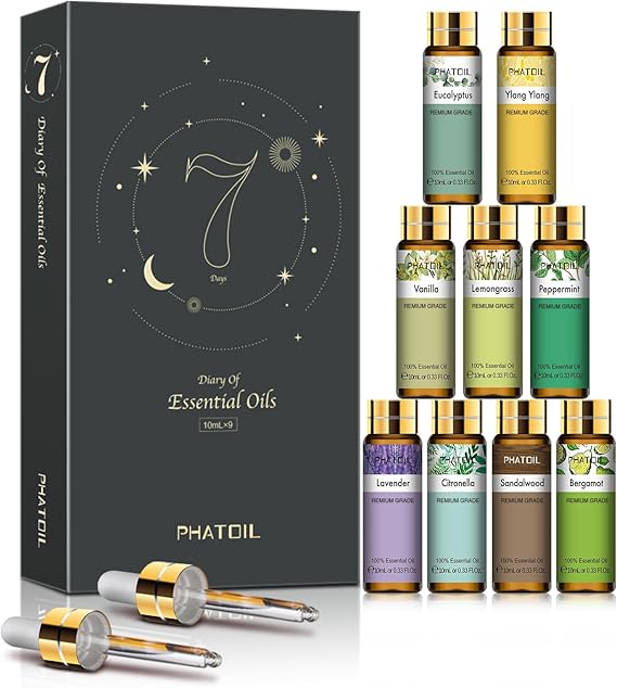 PHATOIL 9PCS Premium-Quality Essential Oils Set for Soap Making Diffusers, 10ml/0.33fl. oz Fragrance Oils, Long Lasting Scents, Gift Set for Friends and Families
