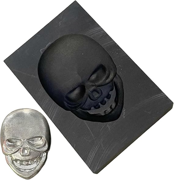 Skull Graphite Ingot Mold, 3D High Density Casting Mould, Melting Casting Refining Skeleton Model for Gold, Silver, Copper, Aluminum, and Brass, Heat Resistant Up to 2000 Degrees 