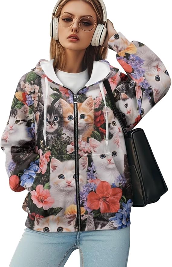 WELLFLYHOM Y2K Jacket Zip Up Hoodie for Women Vintage Oversize Sweatshirt Long Sleeve Hooded Cardigan Sweater Shirts