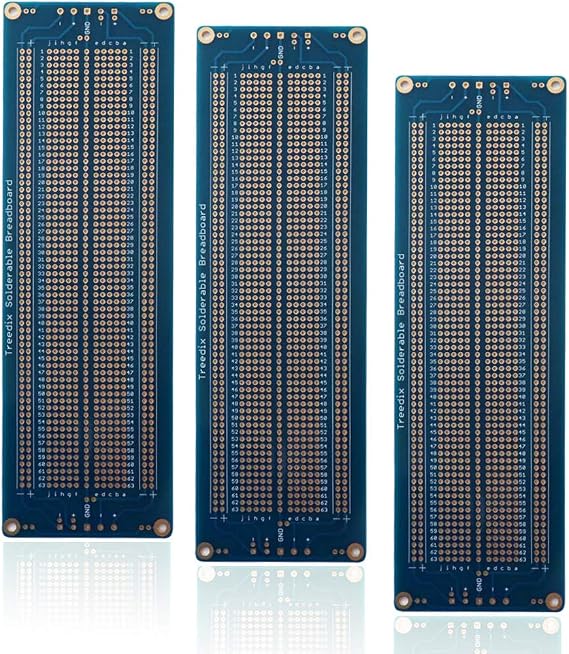 Treedix 3 pcs Universal Board Solderable BreadBoard PCB Prototype Shield Board Double Sided Tinned Gold Plated Holes Compatible with Arduino Kit Raspberry Pi Shield Prototyping and Testing (Mode 1)
