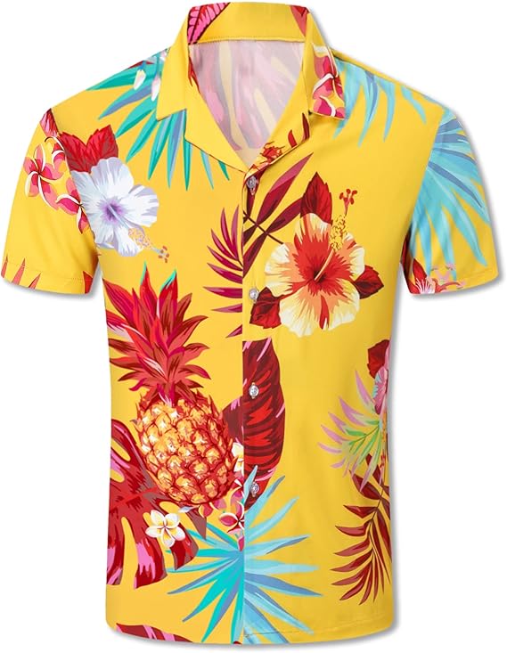 QZH.DUAO Men's & Boys Hawaiian Shirt Cuban Collar Short Sleeve Button Down Shirt Tropical Summer Beach Shirts