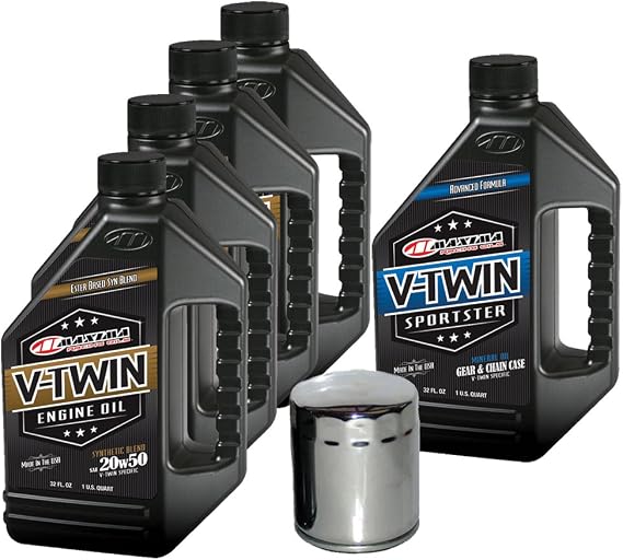 MaxHiflo Complete Engine Oil Change Kit for V-Twin Synthetic Blend Harley Davidson Sportster, 20W50 Viscosity, 5 Quart