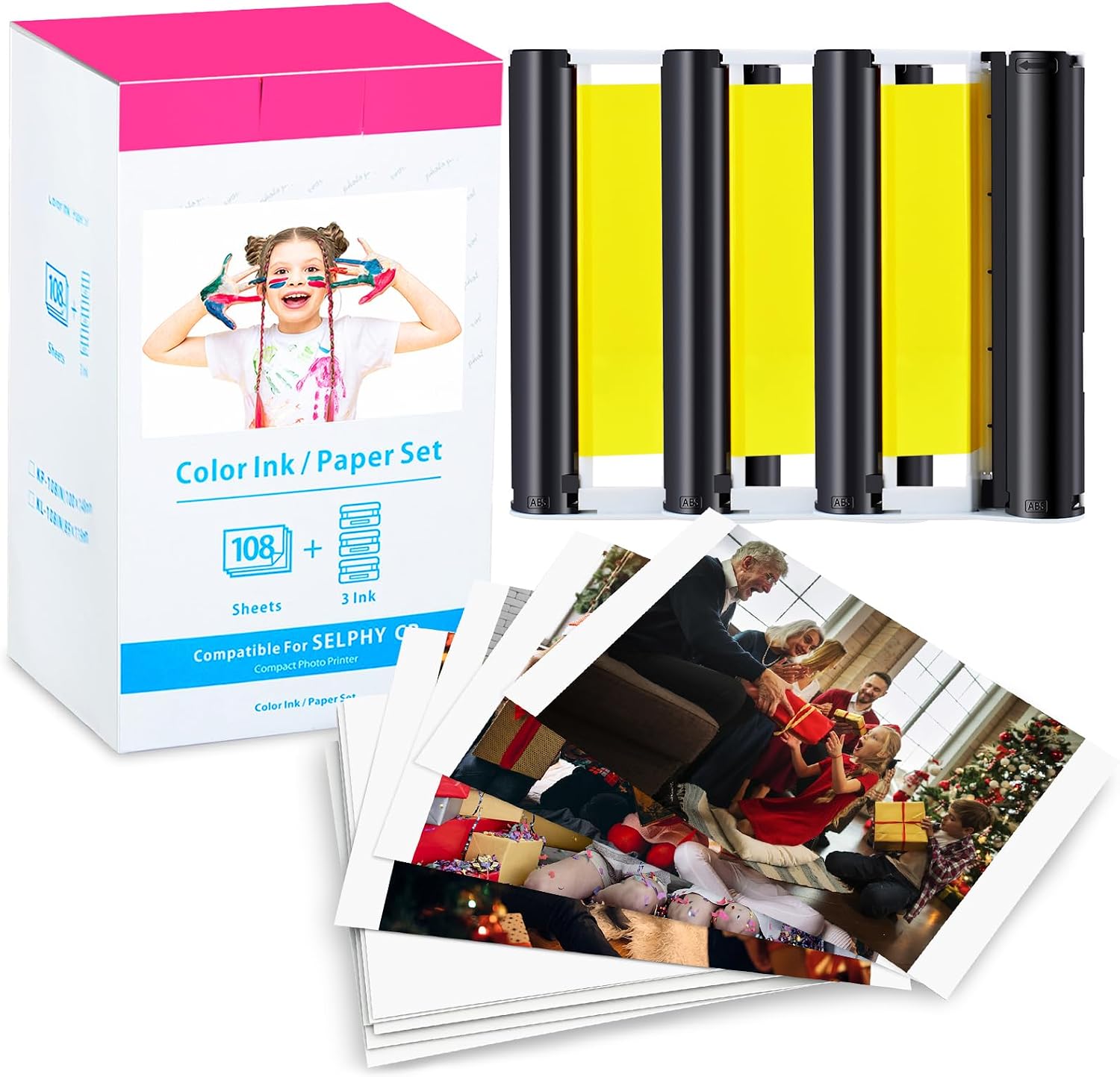 NineLeaf 1PK Compatible for Canon Selphy CP1500 CP1300 KP-108IN Ink 3115B001AA and Photo Paper Set for CP Printer CP1200 CP1000 CP810 CP910, 3 Color Ink Cassette 108 Sheet Paper 100 x 148mm