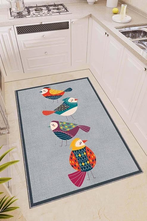 Viva Home Kaymaz Taban Papağanlı Modern Mutfak Halısı Ar317, Gri, 80 X 150