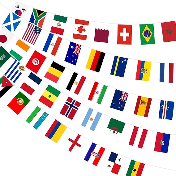 AhfuLife 1 Pack World Cup Flag Bunting for Party Decorations, 48 Countries Flags Double Sides Fabric Banner for World Cup Euro Football Olympic Bar Club Garden Party Decorations