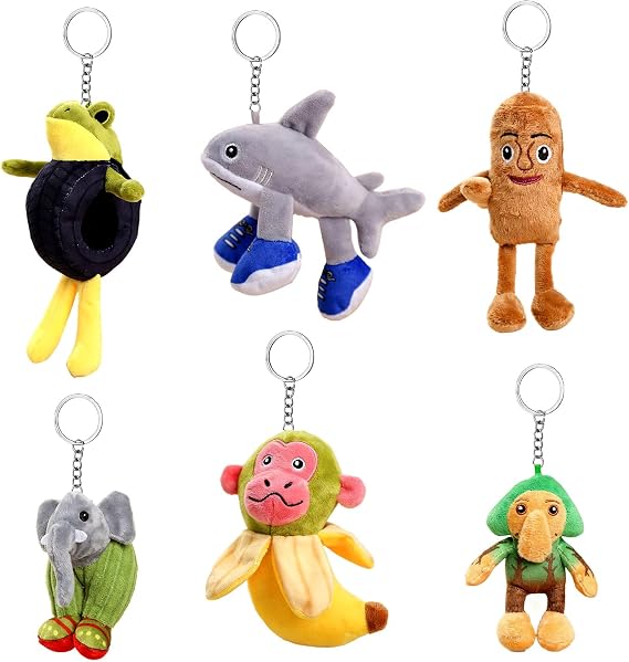 Brain-rot Keychains, 6pcs Steal a Brain-rot Plush Keychain Includes Sherk Banana Monkey, Decoration for Bags Keys for Game Fans