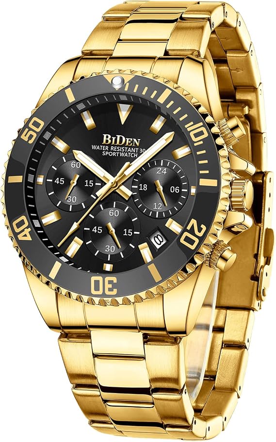 HANPOSH Men's Watch Chronograph Stainless Steel Watches Men's Waterproof Watch Men's Quartz Watches with Date Business Casual Watch for Men