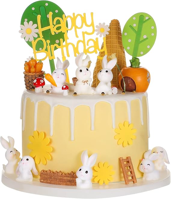 Yookeer 24 Pcs Bunny Cake Topper Rabbit Birthday Cake Decorations Mini Bunny Carrot Decor Figurine White Rabbit Cupcake Toppers for Baby Shower Birthday Party DIY Gift Desk Decor