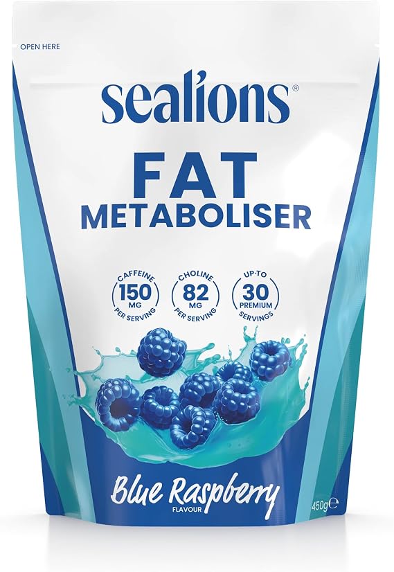 Sealions Fat Metaboliser Blue Raspberry Thermogenic Fat Burner Weight Loss Powder 30 Servings Pre Workout Energy Drink for Men and Women