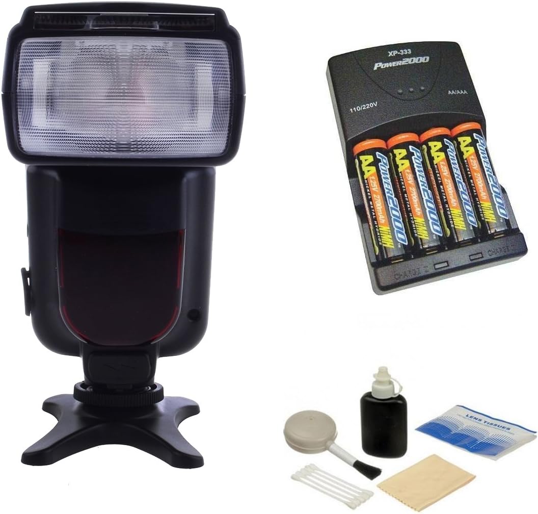 Canon EOS Rebel T3 Bounce, Zoom & Swivel Head Flash  High Powered AC Rapid Charger With 4AA 2900 Mah Batteries  Nwv Direct 5 Piece Cleaning Kit