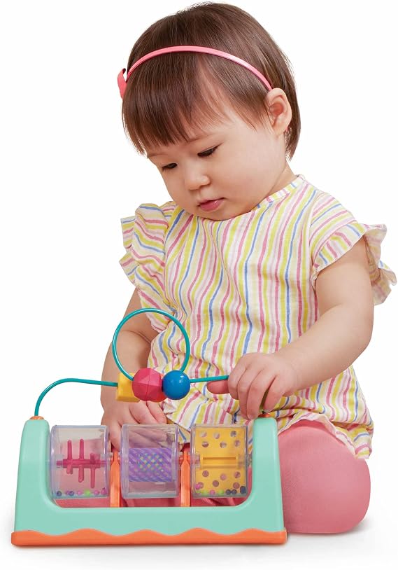 B. toys Bead Maze Baby Activity Station, Spin Rattle and Roll, Interactive | Spin, Rattle & Roll multi-activity station with bead maze and 3 clear spinners filled with beads, paddles, and, 6+ Months